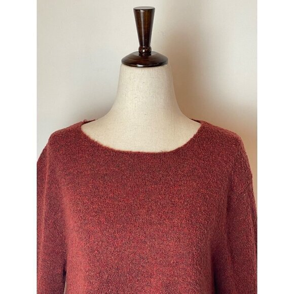 Eileen Fisher Red Wool Blend Boat Neck Boucle Swing Hem Pullover Sweater Size XS - Picture 4 of 8